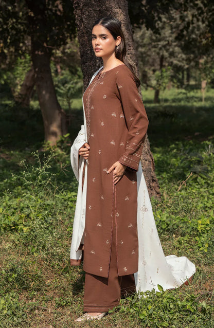 SERAN-3PC DHANAK EMBROIDERED SHIRT WITH DHANAK EMBROIDERD SHAWL-W.J-1318