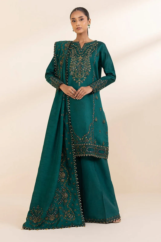 SAPPHIRE-3PC DHANAK EMBROIDERED SHIRT WITH DHANAK EMBROIDERED SHAWL AND TROUSER-W.J-1838