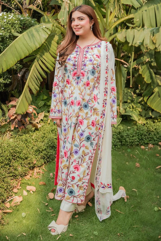 SAPPHIRE-3PC DHANAK EMBROIDERED SHIRT WITH BAMBER CHIFFON EMBROIDERED DUPATTA & TROUSER-W.J-1991