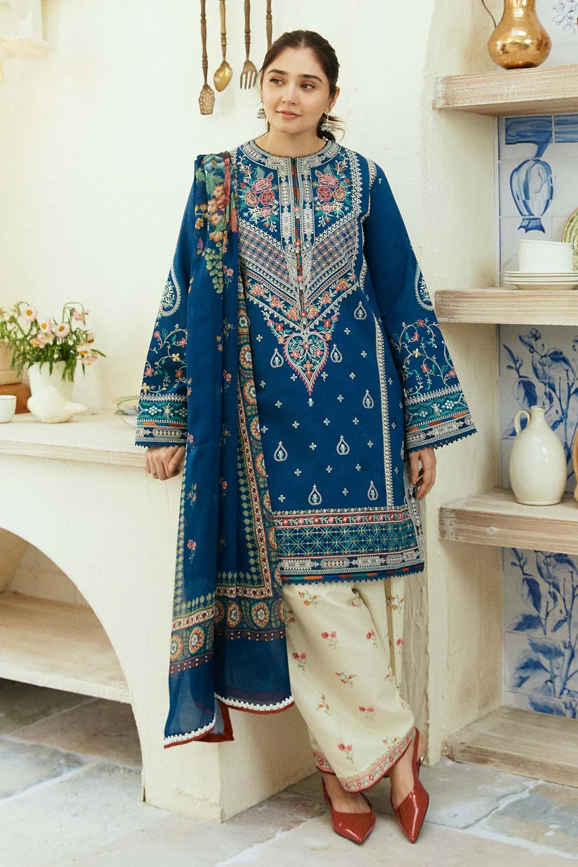 ZARASHAHJAHAN- 3PC DHANAK EMBROIDERED SHIRT WITH WOOL PRINTED SHAWL & EMB TROUSER-W.J-4072