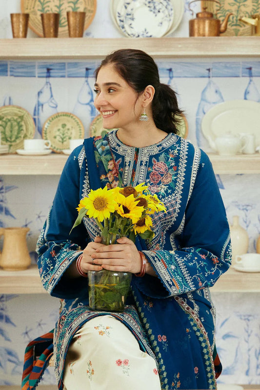 ZARASHAHJAHAN- 3PC DHANAK EMBROIDERED SHIRT WITH COUTRAI WOOL PRINT SHAWL & EMB TROUSER -W.J-1795