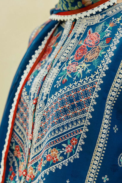 ZARASHAHJAHAN- 3PC DHANAK EMBROIDERED SHIRT WITH COUTRAI WOOL PRINT SHAWL & EMB TROUSER -W.J-1795