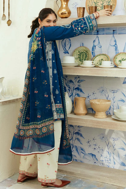 ZARASHAHJAHAN- 3PC DHANAK EMBROIDERED SHIRT WITH COUTRAI WOOL PRINT SHAWL & EMB TROUSER -W.J-1795