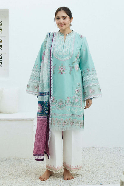 ZAHRA SHAHJAHAN- 3PC LAWN EMBROIDERED SHIRT WITH MONARK PRINT DUPATTA-W.J-1548