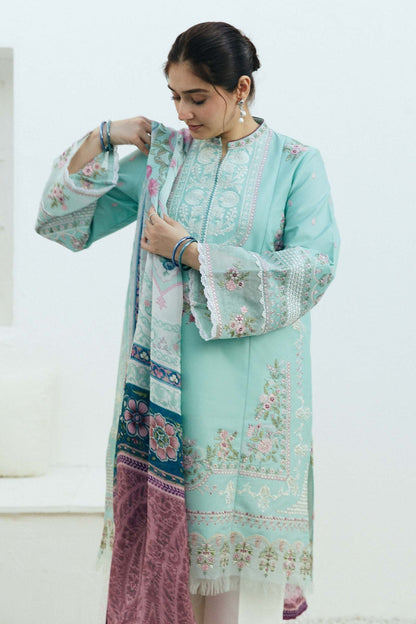 ZAHRA SHAHJAHAN- 3PC LAWN EMBROIDERED SHIRT WITH MONARK PRINT DUPATTA-W.J-1548