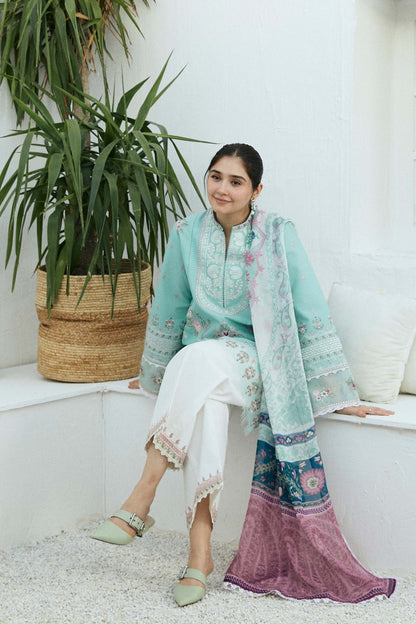 ZAHRA SHAHJAHAN- 3PC LAWN EMBROIDERED SHIRT WITH MONARK PRINT DUPATTA-W.J-1548