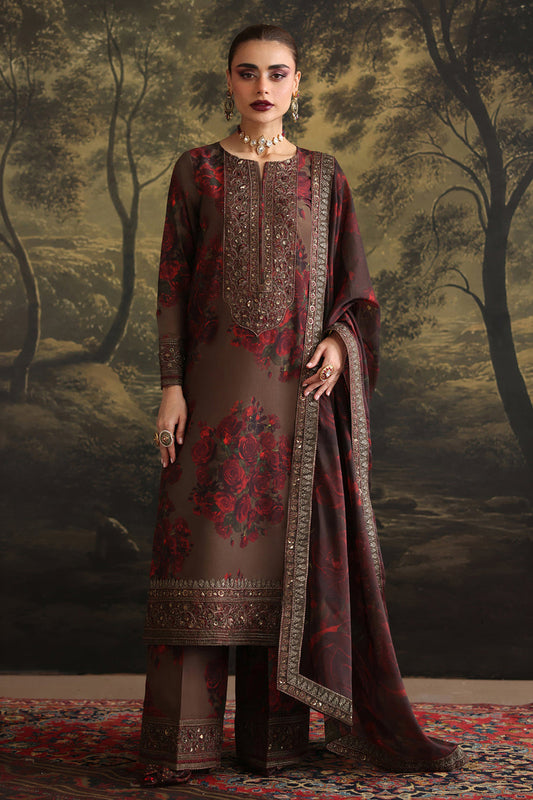 ZAINAB CHOTANI-3PC SHAMOZE SILK PRINTED EMBROIDERED SHIRT WITH SOFT SILK PRINTED EMB DUPATTA & EMB TROUSER-W.J-1958