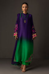 ZAINAB CHOTTANI-3PC SHAMOZE SILK TYE&DYE EMB SHIRT WITH SOFT SILK PRINTED DUPATTA & TROUSER W.J-9003