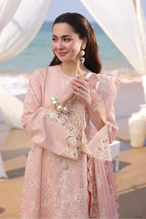 QALAMQAR-3PC DHANAK EMBROIDERED SHIRT WITH KHAADI NET EMBROIDERED DUPATTA AND TROUSER -W.J-5125