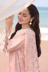 QALAMQAR-3PC DHANAK EMBROIDERED SHIRT WITH KHAADI NET EMBROIDERED DUPATTA AND TROUSER -W.J-5125