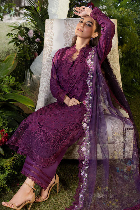 SOBIA NAZIR-3PC DHANAK CHIKAN EMBROIDERED SHIRT WITH COURTRAI PRINTED SHAWL AND TROUSER- W.J-1660