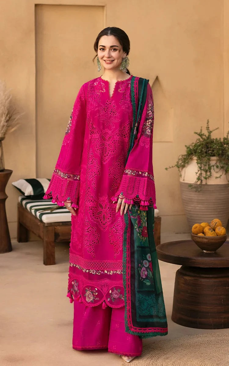 JADE-3PC DHANAK CHIKANKAARI EMBROIDERED SHIRT WITH WOOL PRINTED SHAWL AND TROUSER -W.J-5134