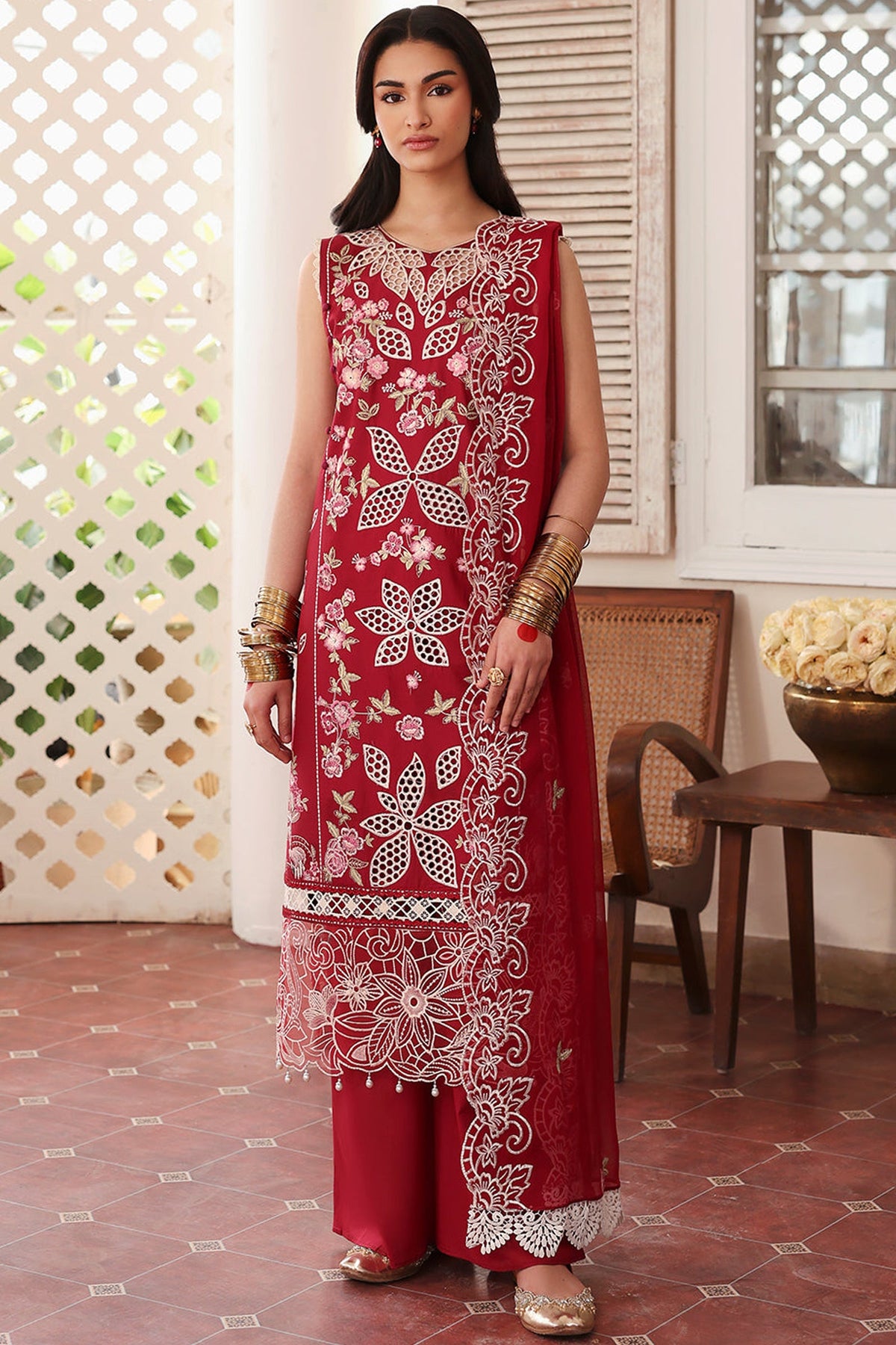 MAHNUR-3PC LAWN EMBROIDERED SHIRT WITH KHADDI NET EMBROIDERED DUPATTA AND TROUSER-W.J-4537