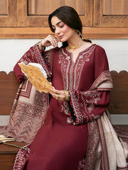 IZEL-3PC DHANAK EMBROIDERED SHIRT WITH COURTRAI PRINTED SHAWL & TROUSER-W.J-4384