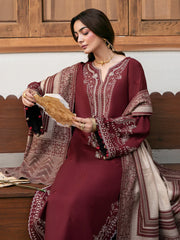 IZEL-3PC DHANAK EMBROIDERED SHIRT WITH COURTRAI PRINTED SHAWL & TROUSER-W.J-4384