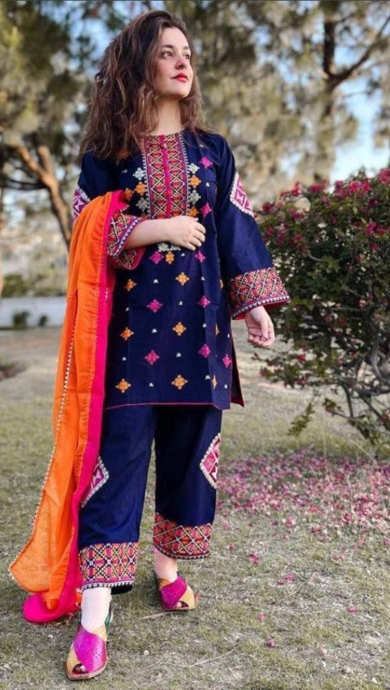 MARIA B- 3PC LAWN HEAVY EMBROIDERED SHIRT WITH BAMBER CHIFFON DUPATTA_W.J-1458