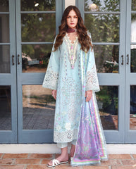 MUSHQ-3PC DHANAK CHIKAN EMBROIDERED SHIRT WITH COUTRAI PRINTED SHAWL AND TROUSER-W.J-5082