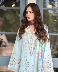 MUSHQ-3PC DHANAK CHIKAN EMBROIDERED SHIRT WITH COUTRAI PRINTED SHAWL AND TROUSER-W.J-5082