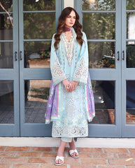 MUSHQ-3PC DHANAK CHIKAN EMBROIDERED SHIRT WITH COUTRAI PRINTED SHAWL AND TROUSER-W.J-5082