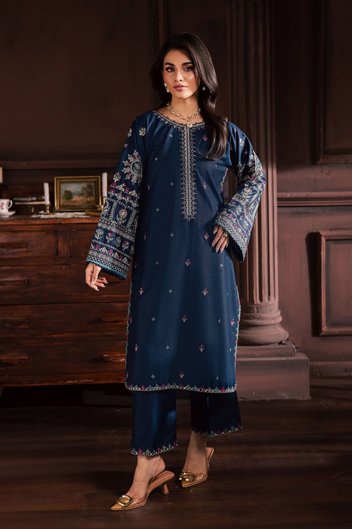 BATIK-2PIECE DHANAK EMBROIDERED SHIRT WITH DHANAK EMB TROUSER-WJ-15019