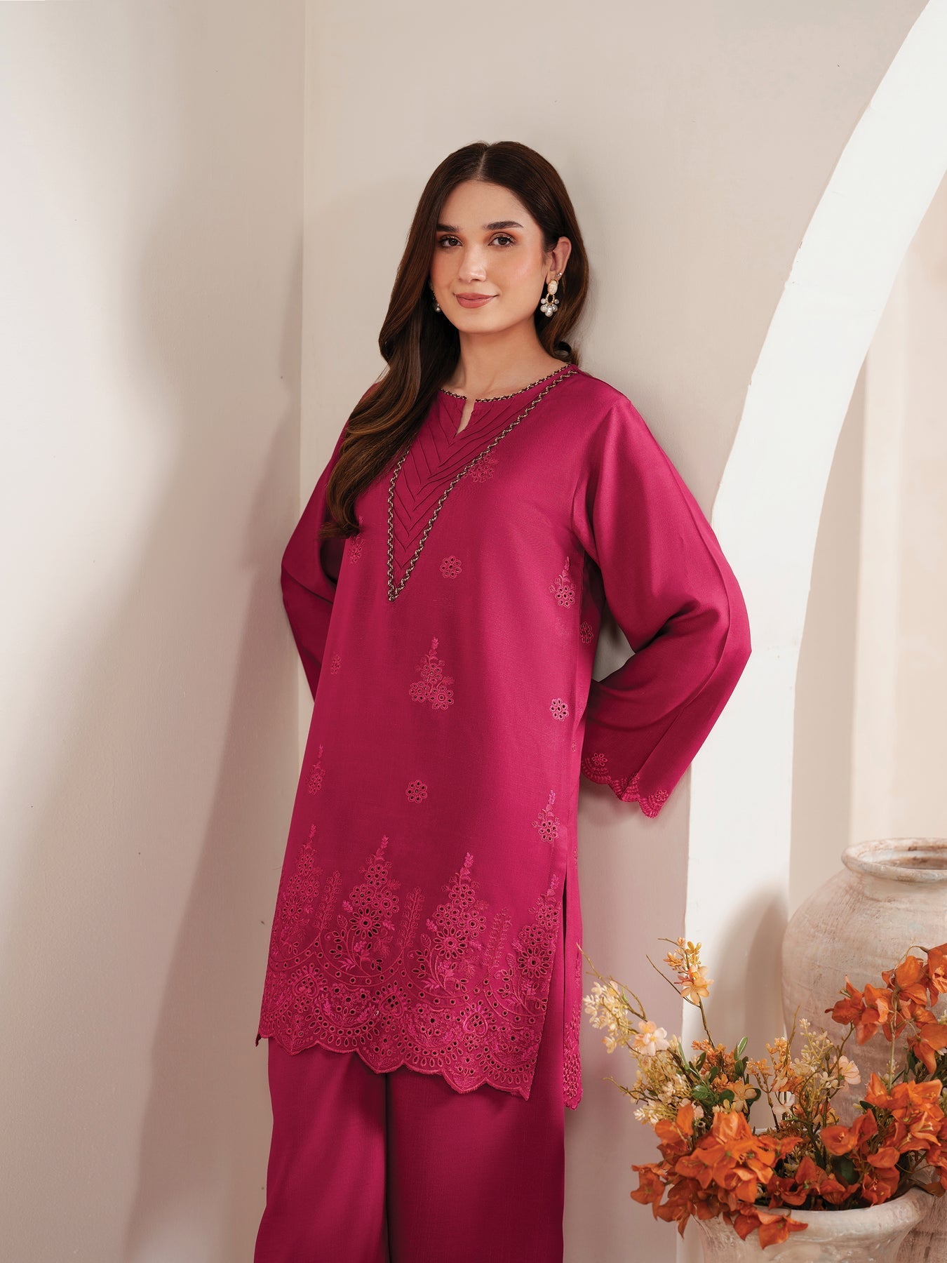 GARNET-3PC LAWN EMBROIDERED SHIRT WITH MONARK PRINT DUPATTA AND EMB TROUSER-W.J-1604