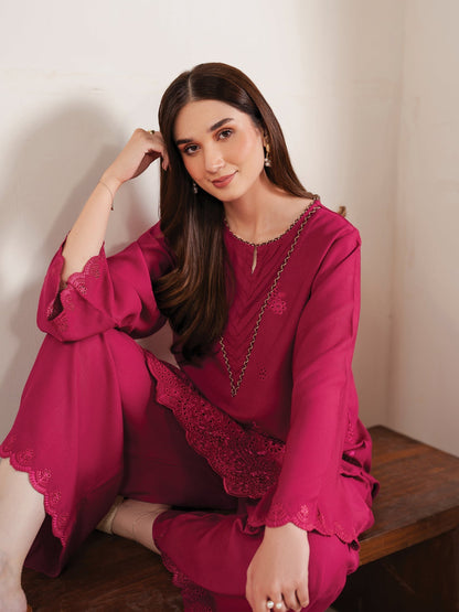 GARNET-3PC LAWN EMBROIDERED SHIRT WITH MONARK PRINT DUPATTA AND EMB TROUSER-W.J-1604