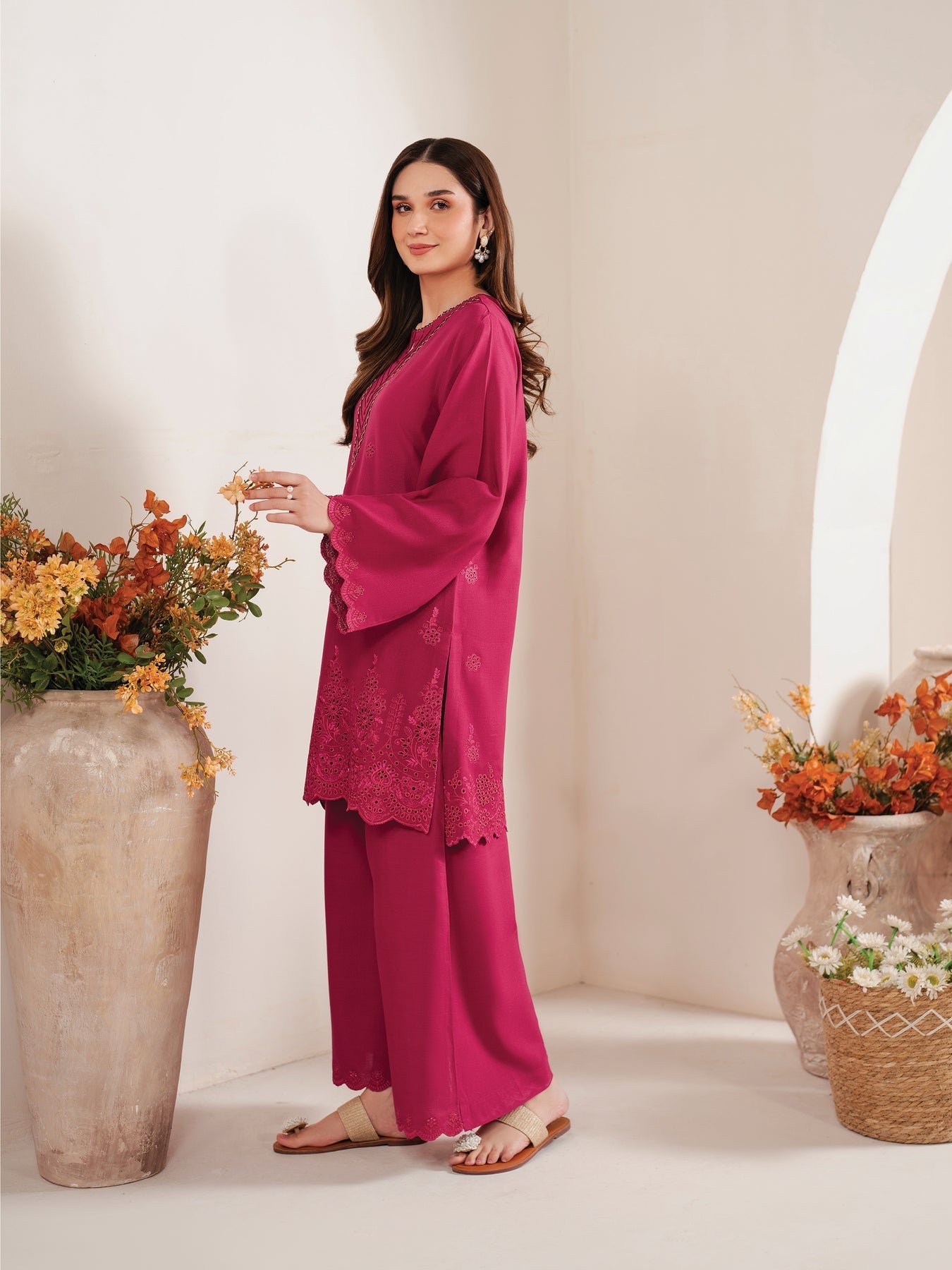 GARNET-3PC LAWN EMBROIDERED SHIRT WITH MONARK PRINT DUPATTA AND EMB TROUSER-W.J-1604