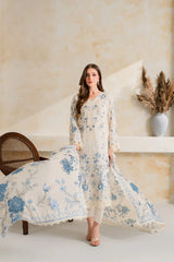 VINTAGE-3PC DHANAK EMBROIDERED SHIRT WITH COURTRAI PRINTED EMB SHAWL AND TROUSER-W.J-5228