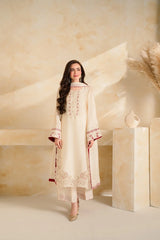 VINTAGE-3 PIECE DHANAK EMBROIDERED SHIRT WITH DHANAK EMBROIDERED SHAWL AND TROUSER-W.J-5232