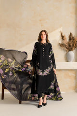 VINTAGE-3PC DHANAK EMBROIDERED SHIRT WITH COUTRAI PRINTED SHAWL TYE&DYE DUPATTA SHAWL AND TROUSER-W.J-5223