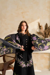 VINTAGE-3PC DHANAK EMBROIDERED SHIRT WITH COUTRAI PRINTED SHAWL TYE&DYE DUPATTA SHAWL AND TROUSER-W.J-5223