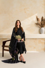 VINTAGE-3PC DHANAK EMBROIDERED SHIRT WITH COUTRAI PRINTED SHAWL TYE&DYE DUPATTA SHAWL AND TROUSER-W.J-5223