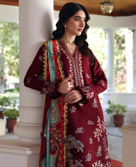 REPUBLIC WOMENSWEAR-3PC DHANAK EMBROIDERED SHIRT WITH COUTRAI PRINTED SHAWL AND TROUSER-W.J-5252