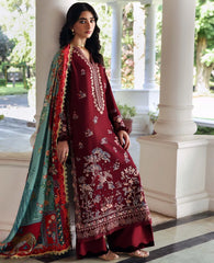 REPUBLIC WOMENSWEAR-3PC DHANAK EMBROIDERED SHIRT WITH COUTRAI PRINTED SHAWL AND TROUSER-W.J-5252