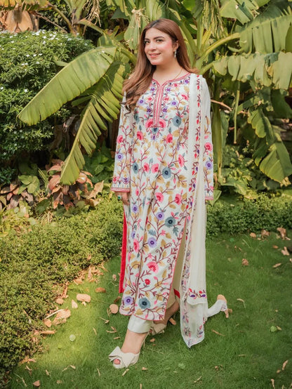 SAPPHIRE-3PC DHANAK EMBROIDERED SHIRT WITH BAMBER CHIFFON EMBROIDERED DUPATTA & TROUSER-W.J-1991