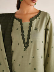 IZNIK-3PC DHANAK EMBROIDERED SHIRT DHANAK EMBROIDERED SHAWL AND TROUSER-W.J-5184