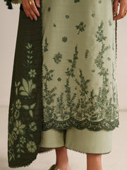 IZNIK-3PC DHANAK EMBROIDERED SHIRT DHANAK EMBROIDERED SHAWL AND TROUSER-W.J-5184