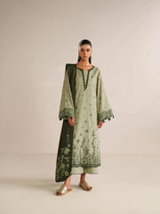 IZNIK-3PC DHANAK EMBROIDERED SHIRT DHANAK EMBROIDERED SHAWL AND TROUSER-W.J-5184