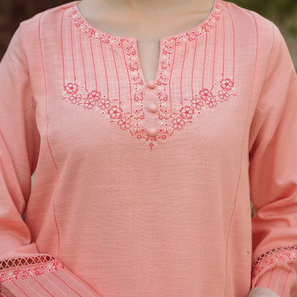 ZIVA - 3PC DHANAK EMBROIDERED SHIRT WITH COUTURE WOOL PTRINTED SHAWL & TROUSER-W.J-1433