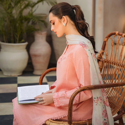 ZIVA - 3PC DHANAK EMBROIDERED SHIRT WITH COUTURE WOOL PTRINTED SHAWL & TROUSER-W.J-1433