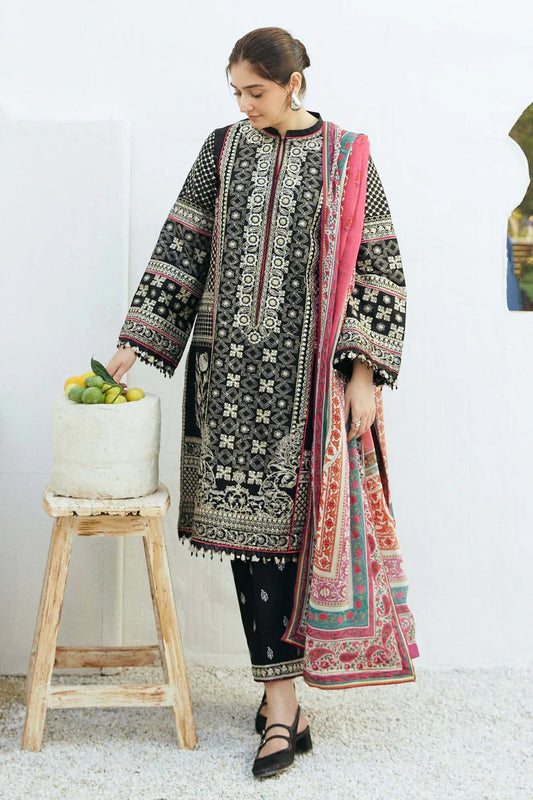 ZAHRA SHAHJAHAN- 3PC LAWN EMBROIDERED SHIRT WITH DIAMOND PRINT DUPATTA AND EMBROIDERED TROUSER-W.J-1420