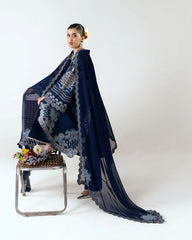 HUSSAIN REHAR-3PC DHANAK EMBROIDERED SHIRT WITH DHANAK EMBROIDERED DUPATTA AND TROUSER-W.J-5245