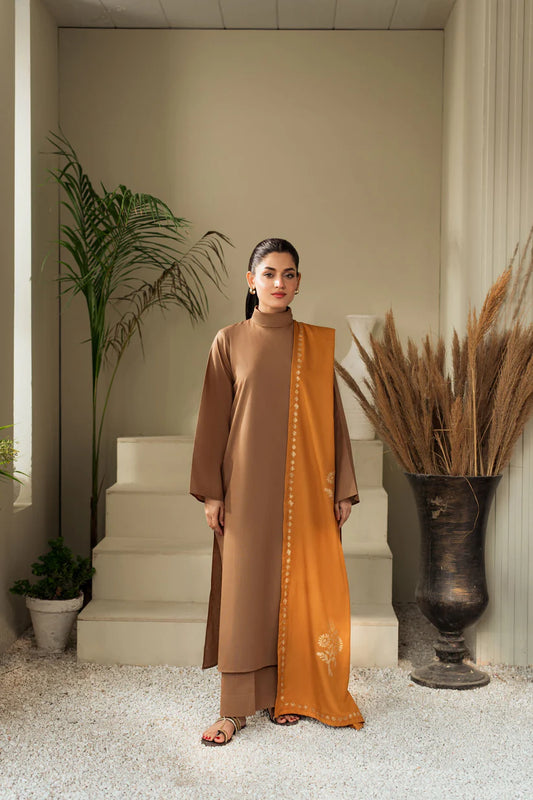 KASTOOR-3PC DHANAK SHIRT WITH WOOL PRINTED SHAWL AND TROUSER-3414-W.J-1376