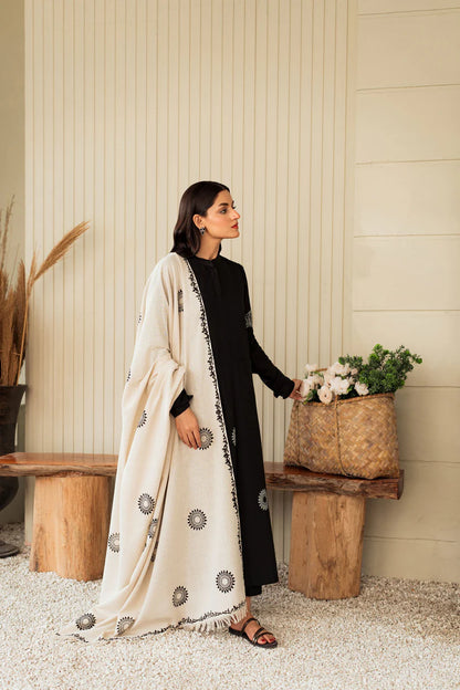 KASTOOR-3PC DHANAK EMBROIDERED SHIRT WITH WOOL PRINTED SHAWL & TROUSER-W.J-1375