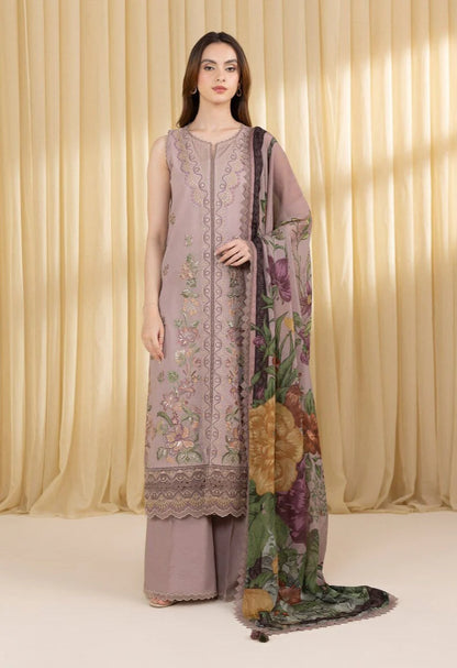 SAPPHIRE-3PC DHANAK EMBROIDERED SHIRT WITH COURTRAI WOOL PRINTED SHAWL AND EMB TROUSER-W.J-1793