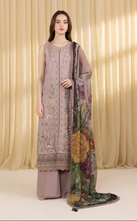 SAPPHIRE-3PC DHANAK EMBROIDERED SHIRT WITH COURTRAI WOOL PRINTED SHAWL AND EMB TROUSER-W.J-1793