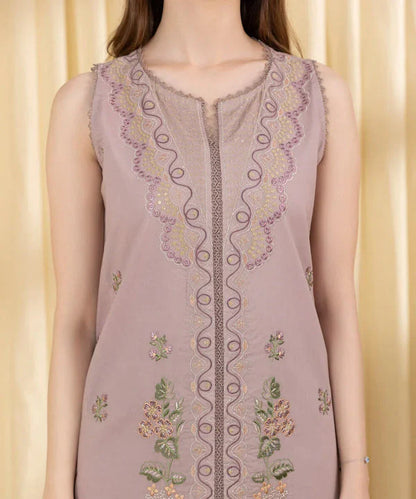 SAPPHIRE-3PC DHANAK EMBROIDERED SHIRT WITH COURTRAI WOOL PRINTED SHAWL AND EMB TROUSER-W.J-1793