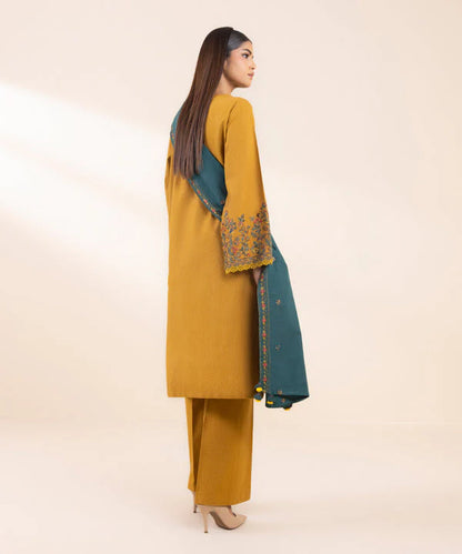 SAPPHIRE- 3PC DHANAK EMBROIDERED SHIRT WITH DHANAK EMBROIDERED SHAWL AND TROUSER-W.J-1306