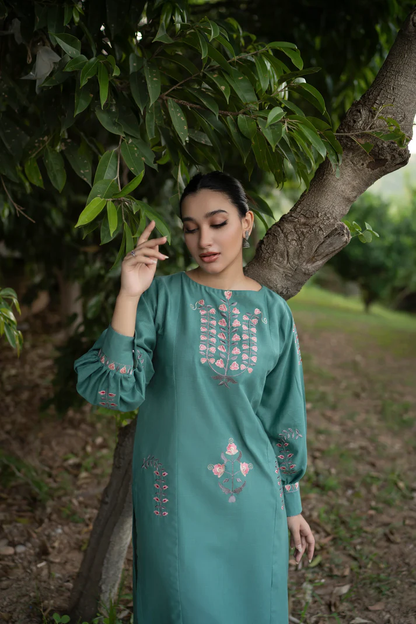 URGE-2PC DHANAK EMBROIDERED SHIRT WITH DHANAK EMBROIDERED SLEEVES-W.J-1337