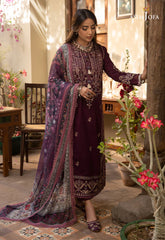 ASIM JOFA-3PC DHANAK EMBROIDRED SHIRT WITH WOOL PRINTED SHAWL AND TROUSER-W.J-4252